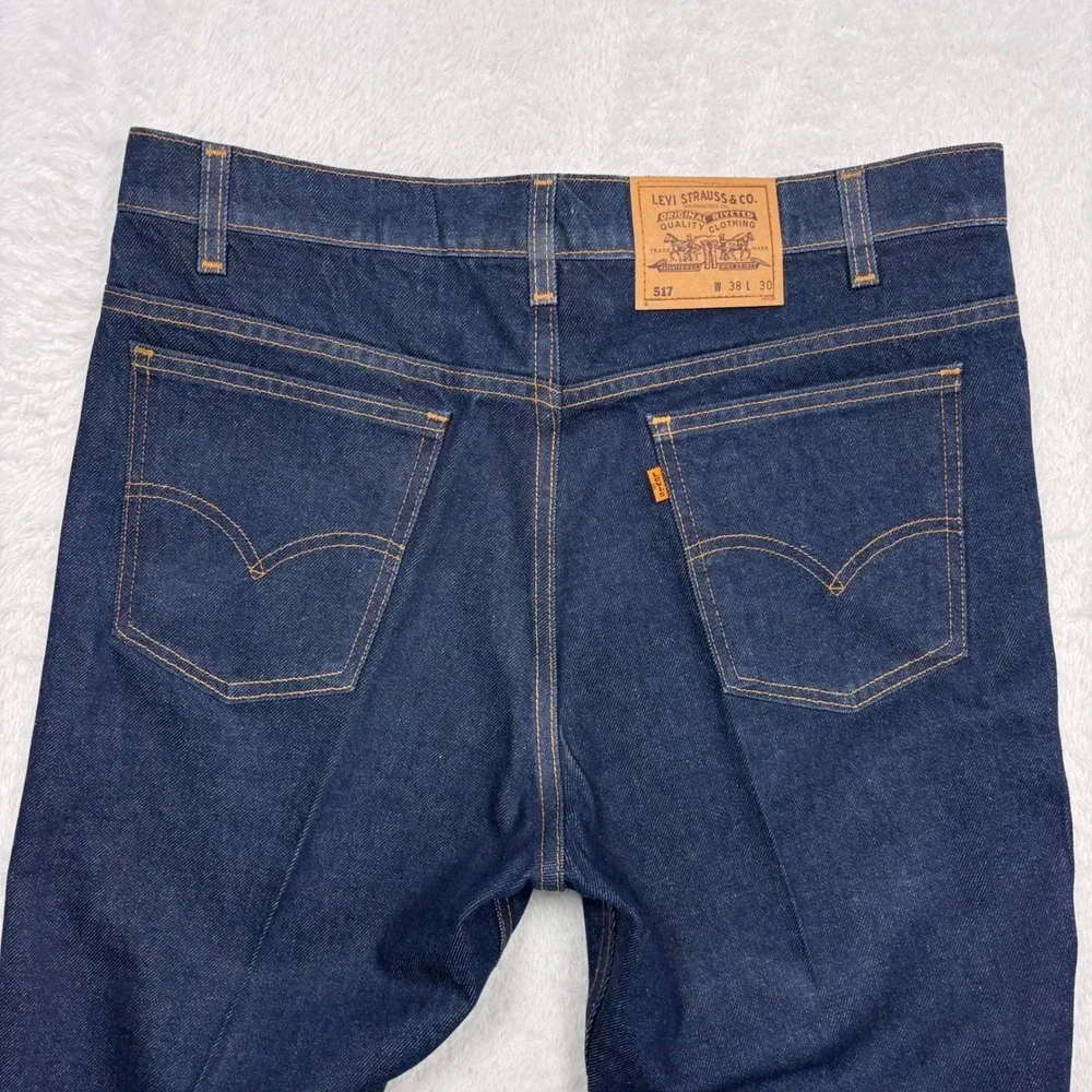 VINTAGE 90s Levis 517 Bootcut Jean Men 38x30 Dark Blue ORANGE TAB Made USA 20517